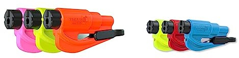RESQME Family Pack of 3, The Original Emergency Keychain Car Escape Tool, 2-in-1 Seatbelt Cutter and Window Breaker, Made in USA, Orange, Safety Yellow, Pink & 05.100.02.07.09 Car Escape