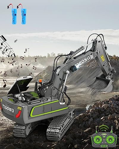 Remote Control Excavator, Full Functional 11 Channel 1:20 RC Digger 680 Degree Rotation RC Tractor Construction Toys with Sounds and Lights, 2.4G RC Excavator Digger Gifts Toys for Kids Boys Adults
