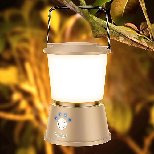 Blukar Lámpara Camping Recargable, Portátiles Superbrillante Linterna Camping LED-5 Modos Lluminación & Atenuación Continua, Larga Duración de la Batería, para Emergencia, Apagones, Senderismo, etc.
