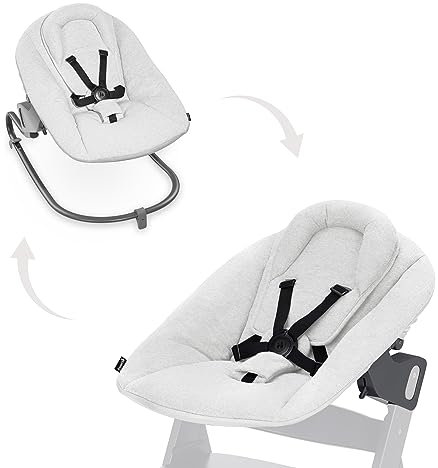 hauck Alpha Bouncer Premium Hamaca Bebé para trona Evolutiva Alpha & Beta desde el Nacimiento, Balancin Bebe con Arnés de 5 Puntos, Mecedora Bebe Reclinable - Gris Claro