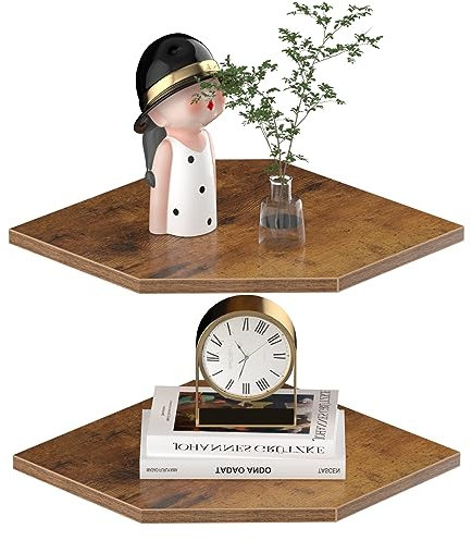 JJL Eckregal, Set mit 2 schwebenden Regalen für Wand mit Drahtloch für Überwachungskamera und Radios, Wandregal für Wohnzimmer, Wanddekoration, Heimdekoration (30 cm, Rostbraun)
