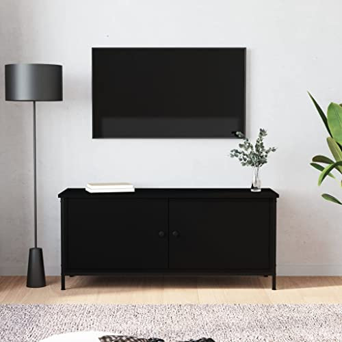 Higsose TV-Schrank 102x35x45cm Schwarz,Holzwerkstoff,Stahl,Stauraumschrank,Regal Schrank,TV-Ständer,Wohnzimmer Vitrine,HiFi-Schrank,TV-Schrank Im Industrie-Design,Fernsehschrank Wird, A810