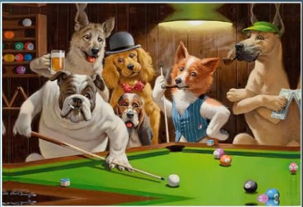 Tier Leinwand Poster Abstrakt Lustige Tier Hund Spielen Billard Leinwand Wand Kunst Bild Drucke Geeignet Für Schlafzimmer Wohnzimmer Dekorative Malerei Anfräßet (grüner,60 * 90CM)