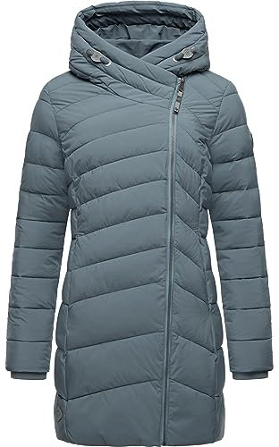 Ragwear Damen wasserdichter Regenmantel Wintermantel warm gefüttert Steppmantel lang mit Kapuze Teela Grey Gr. XL