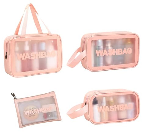 4-Stücke Toilettenartikel, Make-Up Taschen, wasserdichte Transparente Reise Make-Up Taschen, Tragbare Frauen Toilettenartikel Und Make-Up Taschen, Frauen Kosmetik Und Make-Up Taschen (Rosa)