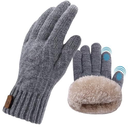 lifwimner Handschuhe Herren,Warme Winterhandschuhe Damen Fleece Strickhandschuhe Touchscreen Thermo für Outdoor Sport Laufen Freizeit reithandschuhe(Grau)