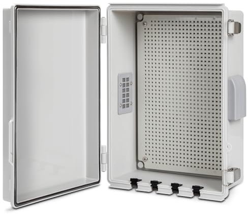 Animacyn Wasserdichte elektrische Abzweigdose, belüftetes Design, Kabeldurchführungen, für den Innen- und Außenbereich, mit Montageplatte und Scharnierabdeckung. (H x L x B): 35 x 24 x 15 cm