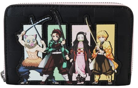 Loungefly Aniplex Demon Slayer Group Portefeuille zippé Noir/Anthracite, Noir/Charbon, Taille Unique