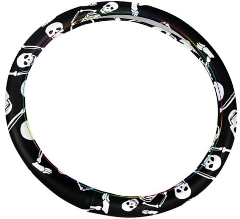 Lenkradbezug mit Totenkopf und Skelett, Mikrofaser-Leder, Universalgröße 37 cm