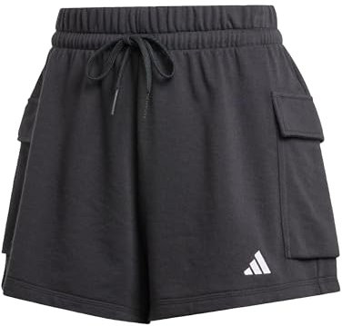 adidas Women's Essentials SMALL Logo French Terry Cargo Shorts, Black/White, M