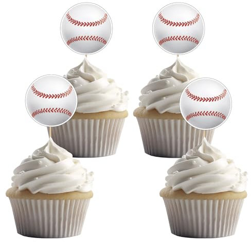 24 Stück Basebälle Cupcake Toppers für Baseball Thema Party und Sport Geburtstag Party Dekoration