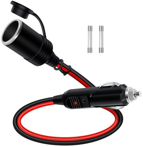 HuaLiSiJi Zigarettenanzünder Verlängerung Kabel für 12V Zigarettenanzünder Verlängerung KFZ Zigarettenanzünder Verlängerungskabel 14AWG mit Sicherung 15A/20A für PKW, LKW, Wohnmobile (1m)