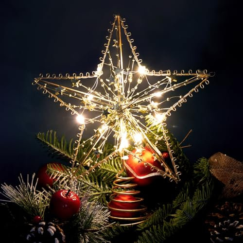 Sprinlot Stella per Albero di Natale Oro, 20 x 25 cm Puntale per Albero di Natale, Stella Oro Albero Luminosa, Cresta d'Oro dell'Albero, Decoration Tree Topper Christmas
