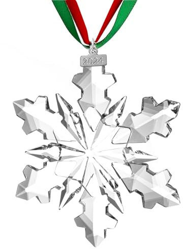 Ornamenti natalizi in cristallo 2024, edizione annuale, a forma di fiocco di neve, stella, albero di Natale, ornamenti in cristallo, decorazione da appendere per la casa, regali (trasparente)