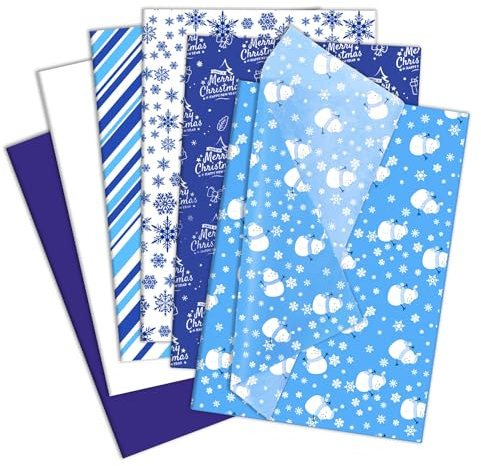 Larcenciel Seidenpapier Weihnachten, 60 Blatt Blau Weiß Seidenpapier Verpackungsmaterial für Geschenktüten, Seidenpapier Geschenkpapier mit Schneeflocke Muster, Verpackungspapier für Party, 50×35CM