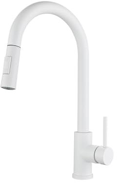 Kitchen Taps with Pull Out Spray, Kitchen Sink Mixer Tap White Kitchen Tap 2 Modes Swivel Stainless Steel Pull Out Kitchen Sink Tap-White