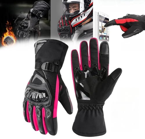 Gants de moto isolés résistants aux intempéries - Gants de moto - Modèle unisexe avec écran tactile à deux doigts - Rose - Taille XL