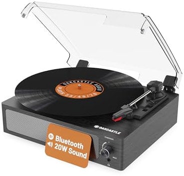 Vinyl Record Player With Speakers | Bluetooth 5.0 Turntable with AUX, RCA Output | Vinyl Player with Multi-Playback Speed & 45 RPM Adapter | Wooden Home Audio Record Player | Oakcastle TT100 Turntable