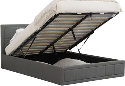 Modernique Grey Fabric Ottoman Storage Single 3ft Bed with Underneath Storage, Wooden Sprung Slatted Base (Single)