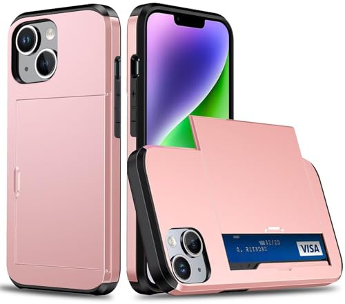 Coque Portefeuille pour iPhone 13 mini/iPhone 12 mini avec Porte-Cartes, Étui de Protection Téléphone Double Couche Antichoc, Fente Cachée Coulissante, Antichoc TPU+PC Housse Portefeuille - Or Rose
