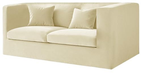 KYJSW Stretch Chesterfield Sofabezug Samt Spandex Sofabezüge, Couchbezug Mit Sitzkissenbezug, rutschfest Sofa Schonbezug Mit Armlehne (Beige,Sofa+2 Large Seats)