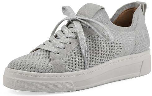 WHITE MOUNTAIN Women's Uncut Knit Lace-Up Sneaker, Ltgrey/Fabric, 8.5 M