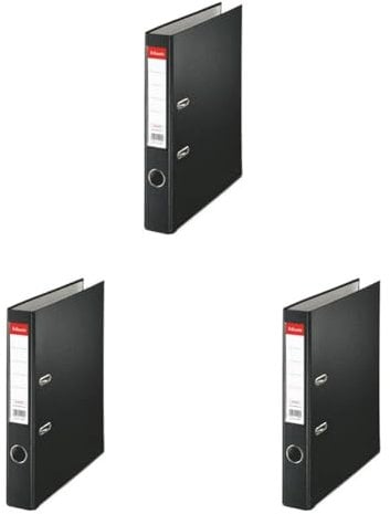 Esselte DIN A4 Ordner, Schwarz, 52 mm Rückenbreite, Kunststoff, 1er-Pack, 81197 (Packung mit 3)