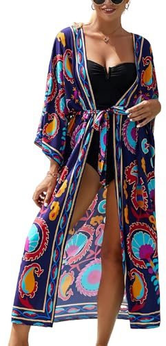 Jarseila Damen Kaftan Boho Kimono Lange Strickjacke Damen Kaftan Strandkleid Übergroßer Bikini Cover Up Geräumige Vertuschungsroben Sommer Beachwear
