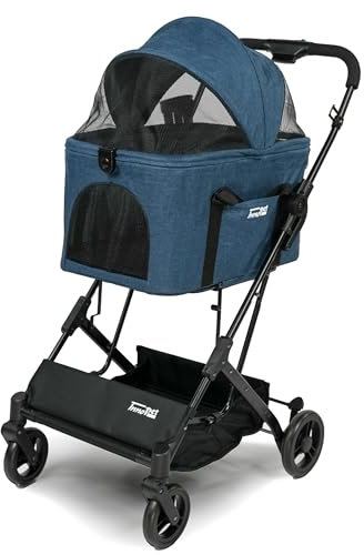 Innopet 2-in-1 Compact Dog Stroller & Cat Stroller - Foldable Pet Pram with Detachable Carrier & Car Booster Seat - Lightweight Pet Buggy for Small & Medium Breeds up to 20kg - Storage & Cup Holder