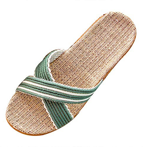 Tongs Plates Lin pour Femmes, légères et silencieuses, à Talons Bas Paille, antidérapantes, idéales pour Plage, Vertes, Pointure 39