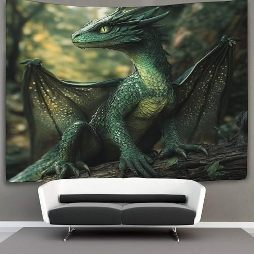 kaiyun Young Male Grün Drache Wandteppich Wandtuch Wandbehang Tapestry Tapisserie Wanddekoration Dschungeltier Wandkunst Wandtücher 100cmx150cm