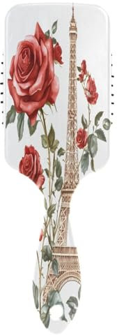 Vintage Eiffelturm rote Rosen 3D Haarbürste, antistatische Bürste, Haarbürste gesund, Haarbürste modern