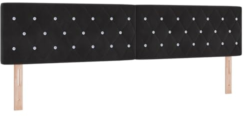 vidaXL Kopfteil aus schwarzem Samt mit Kristallknöpfen, gepolstert, 200 cm, höhenverstellbar. Modernes Schlafzimmermöbel für die Wandmontage. Stylisches und bequemes Design.