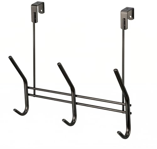 KeyPak Black Nickel Over Door Hanger 3 Double Hooks 29cm Triple Rack | Hook Rack for Coats, Towels, Bags - No-Drill Organiser for Bathrooms & Bedrooms