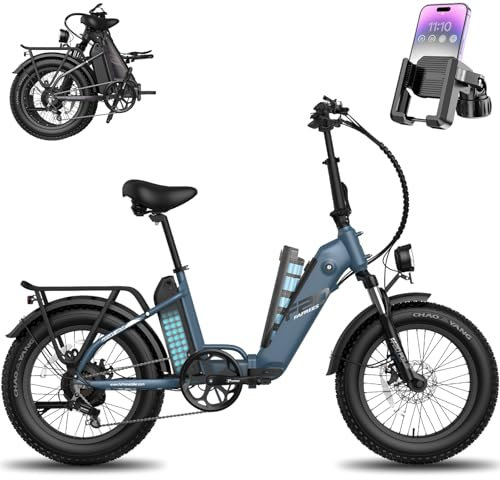 Fafrees Folding Electric Bike 48V/10.4Ah×2 Dual Removable Batteries,20×4.0 All-Terrain Fat Tires,Range up 160km,Ebike for Adult,LCD Display,Front Suspension,Dual Disc Brakes,7Gears(Blue,Phone Holder)