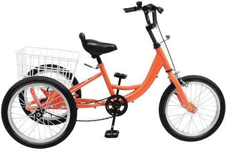 Jerool 16-Zoll-Kinder-Dreirad, Single-Speed-Dreirad mit Einkaufskorb, Tragkraft 110 lbs, Lastenfahrrad, Klemmbremse, Für Ausflüge, Einkäufe Oder Camping, Hellorange