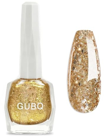 Gold Nail Polish - Schnelltrocknender Nagellack Langanhaltend, Nagellack mit Gold Glitzer, Regular Ungiftiger Nail Polish Ohne UV Lampe für Frauen DIY Nail Art, Quick Dry (Golden Flash, 12Ml)