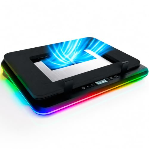 KLIM Turbofrost Base di Raffreddamento per PC Portatile – 4000 RPM Ventole Turbo, RGB, 4 Porte USB, Schiuma Sigillata, Doppia Alimentazione USB-C/DC, Raffreddamento Rapido - Fino a 17” – Spazio Grigio