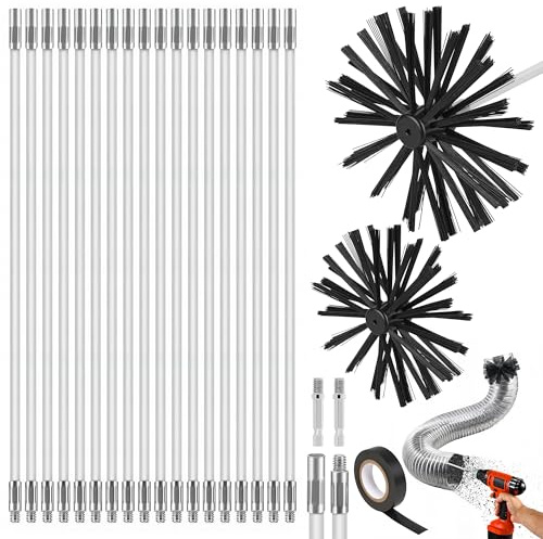 Hbazzor Kit de brosse de cheminée, brosse pour tuyau de poêle de 150 mm de diamètre, brosse de poêle, brosse de ramonage, brosse de nettoyage, 18 barres de 410 mm