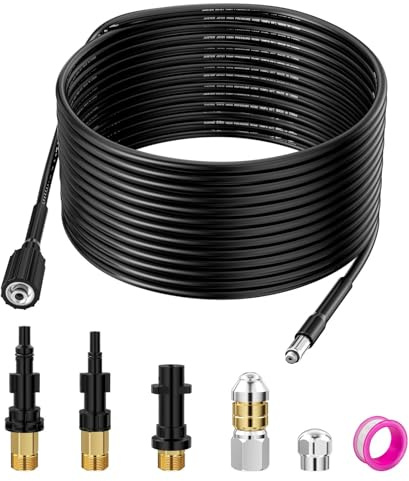 Ravytha 15m Tuyau Nettoyeur Haute Pression avec M22 Adaptateur, Tuyau Deboucheur Canalisation, Tuyau Débouche Canalisation Compatible avec Karcher K2 K3 K4 K5 K6 K7 Nettoyeurs Haute Pression(Noir)
