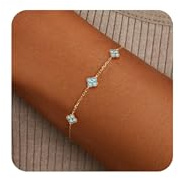 ZHESHY Armband Damen Gold Vergoldet Geburtstag Kleeblatt Armbänder Damen | Wasserfest Verstellbare Zirkonia Armkette,14 Karat Goldenes Ketten Handkette,Geschenk,Schmuck für Frauen Freundin Mädchen