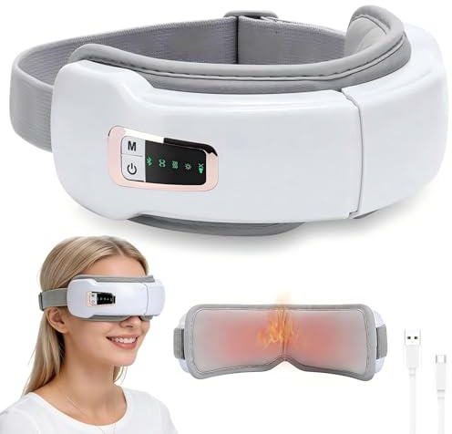 4-in-1 Eye Massager with Heat & Music, Air Pressure Compression & Vibration Massage & Bluetooth Sleep Eye Mask, Eye Massager for Eyes Strain & Dry, Headache Relief, Sleep Improvement