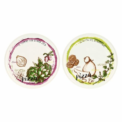 THUN - Set 2 piatti pizza Acqua e Farina, verde e viola - Porcellana,ø 33 cm