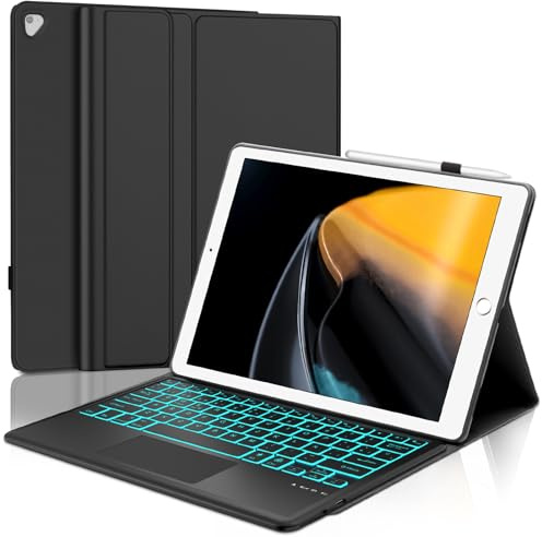 Tiiomioon Funda Teclado para iPad Pro 12.9'' 2017/2015-Negro, Trackpad | Funda para iPad Pro 12.9'' 2017 con Teclado Bluetooth Trackpad, Teclado Retroiluminado para iPad Pro 12.9'' 2/1 Gen, Black