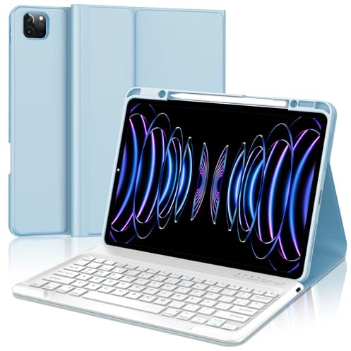 Tiiomioon Funda Teclado para iPad Pro 12.9''/ Air 13'' M4/M3/M2-Azul | Funda para iPad Pro 12.9'' 2022-2018 con Teclado Bluetooth Inalámbrico, Teclado Español Delgado para iPad Air 13'' 2026-2024