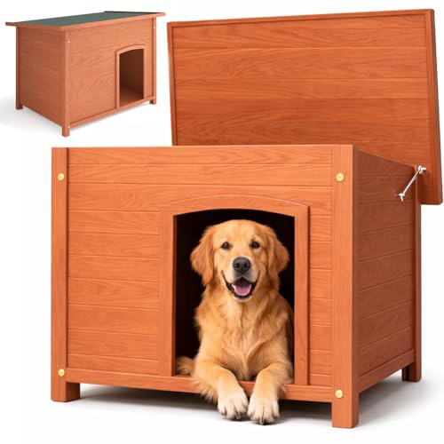 BAKAJI Cuccia per Animali Domestici in Legno, Casetta per Cani e Gatti con Tetto Apribile, Casa da Esterno ed Interno Resistente Intemperie e Agenti Atmosferici con Tettoia Asfaltata, 116 x 79 x 81 cm