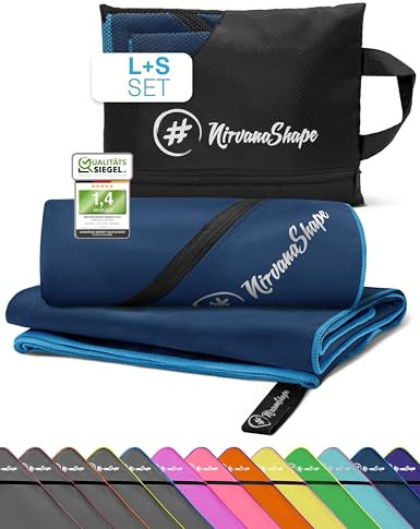 NirvanaShape Mikrofaser Handtuch, Microfaser Handtücher leicht, kompakt als Badetuch, Reisehandtuch, Strandtuch, Sporthandtuch, 2er Set L+S 140 x 70 + 60 x 40 cm