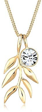 Elli Halskette Silber 925 Vergoldet 24K Olivenblatt Zweig Anhänger Kette Kristall Damen Schmuck Geschenke für Frauen Mädchen Mama Freundin, Silberkette Länge 45 cm