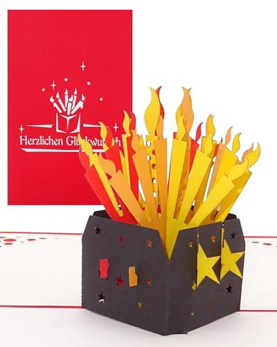3D Geburtstagskarte Geburtstagskerzen – Pop Up Glückwunschkarte zum Geburtstag & Namenstag – kleine Überraschung aus Papier als Gutschein, Geschenk, Geschenkgutschein & Geschenkverpackung