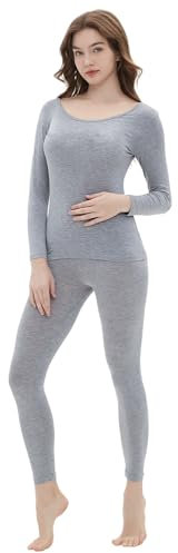 Vinconie Women Long Thermal Underwear Winter Base Layering Set Long Sleeve Shirt, L, 1 Pack Grey